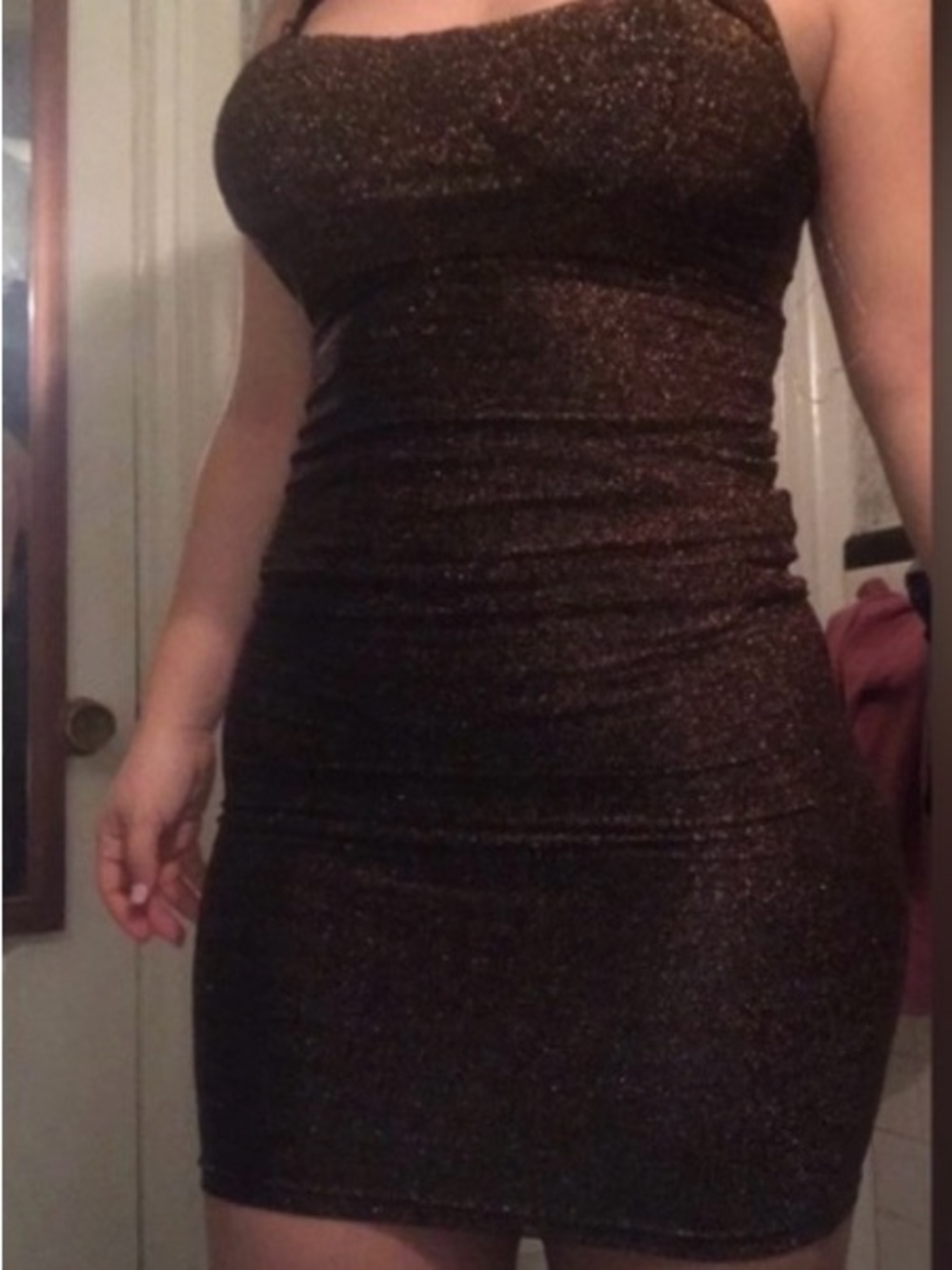 Glam Black with gold glam glitter Fitted Camisole with Spaghetti Straps. B015